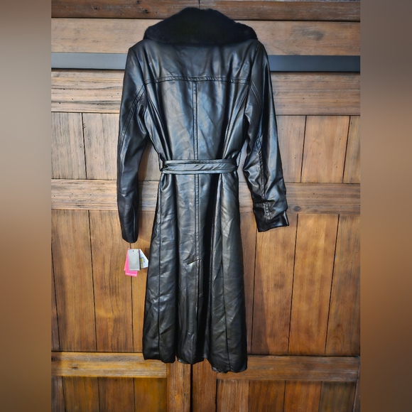 Vince Camuto Black Faux Leather Trench Coat With Removable Fur - Picture 6 of 11